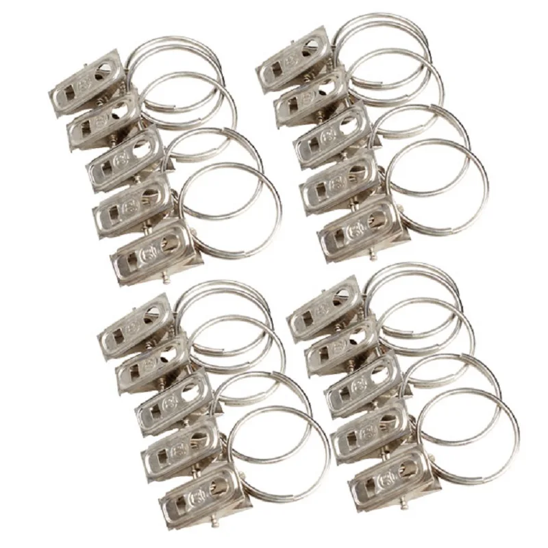 20pcs/set Curtain Rod Clips Window Shower Curtain Rod Clips Rings Stainless Steel Drapery Clips