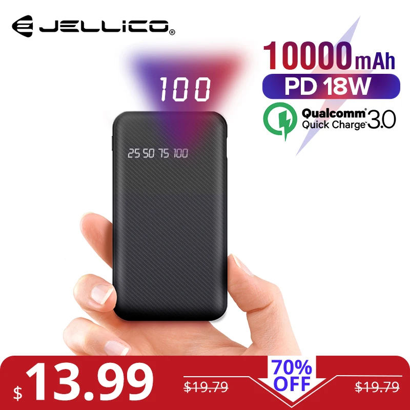 

Jellico 10000mAh Power Bank For iPhone Samsung Huawei Type C PD Fast Charging + Quick Charge 3.0 USB Powerbank External Battery