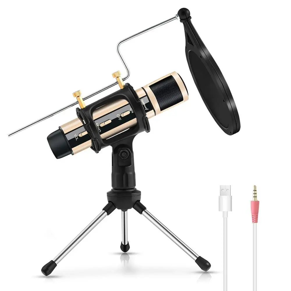 

USB Microphone, ZealSound Metal Condenser Recording Microphone For Laptop MAC Windows Computer And Phone w/Stand for ASMR Garag