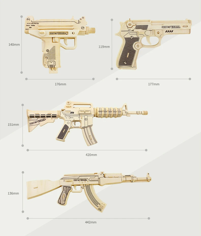 3D головоломка DIY Сборная модель военный деревянный натуральный игрушечный пистолет оружие наборы паззлов для взрослых детей развивающие игрушки ручной работы