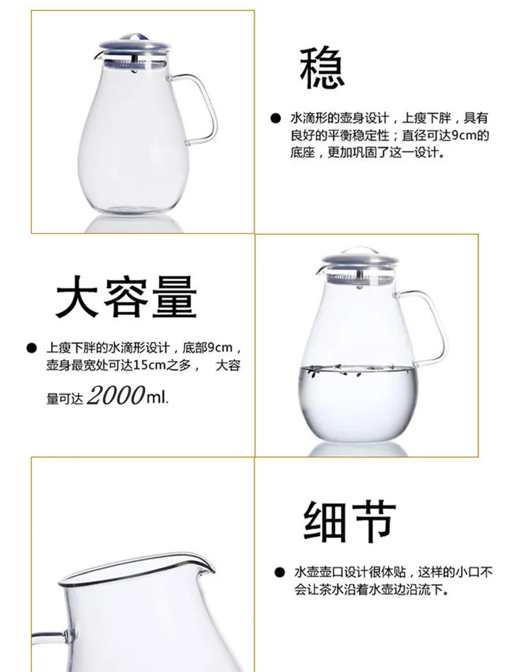 Горячая 2000 мл высокая температура стекла капли воды может быть прямой сжечь холодной чайник холодной воды Бутылка холодной воды чайник
