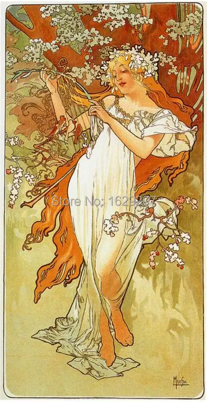 

High quality Spring 1896 Alphonse Mucha oil painting canvas Hand painted Portrait Modern Art Reproduction