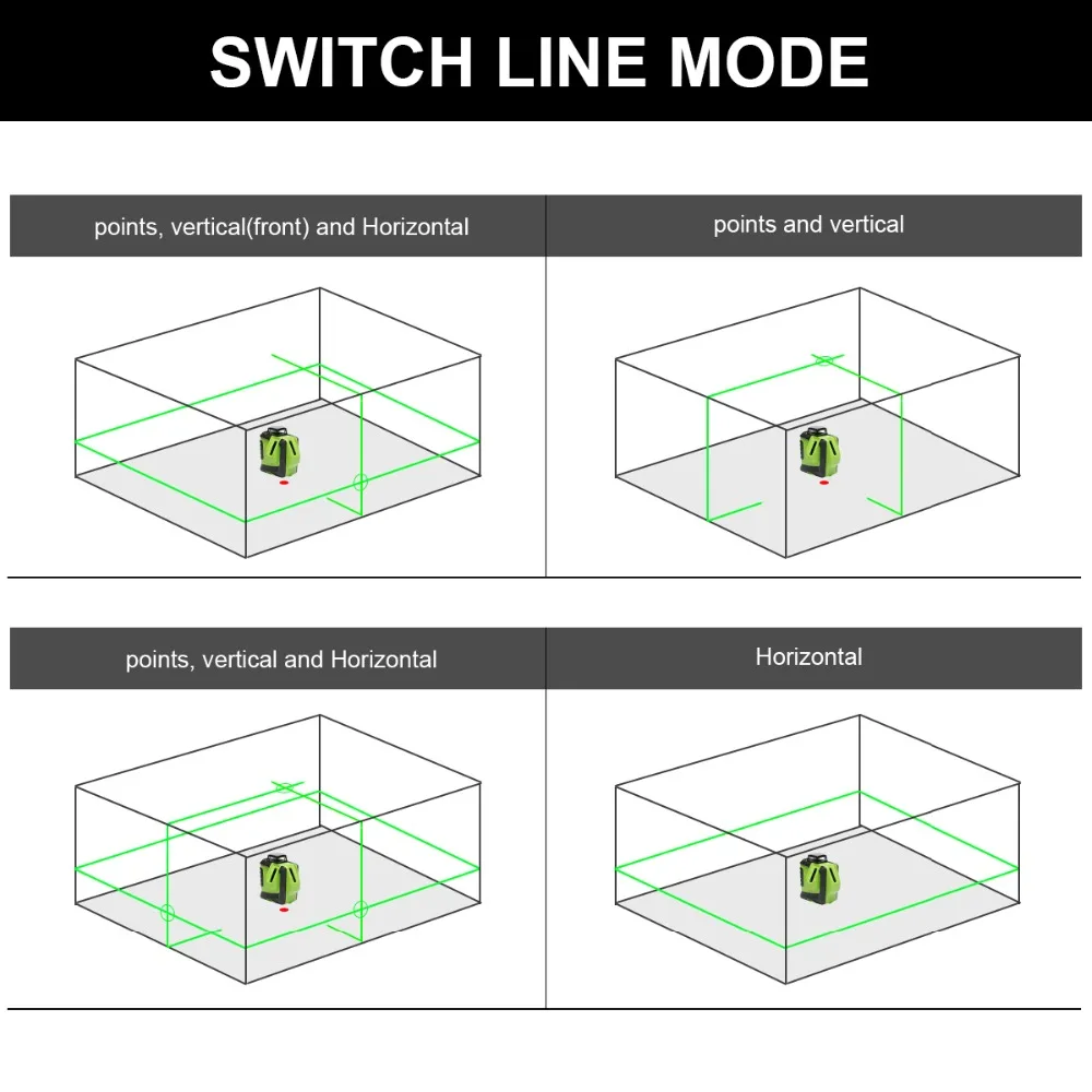 Huepar зеленый луч перекрестный лазерный уровень 360 градусов горизонтальный две вертикальные линии плюс точка отвеса самонивелирующийся выравнивание мульти линия