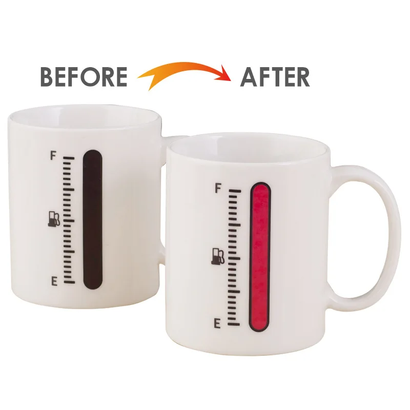 1Piece Tank Up Fuel Gauge Heat Sensitive Cup Tankup Thermometer Mug