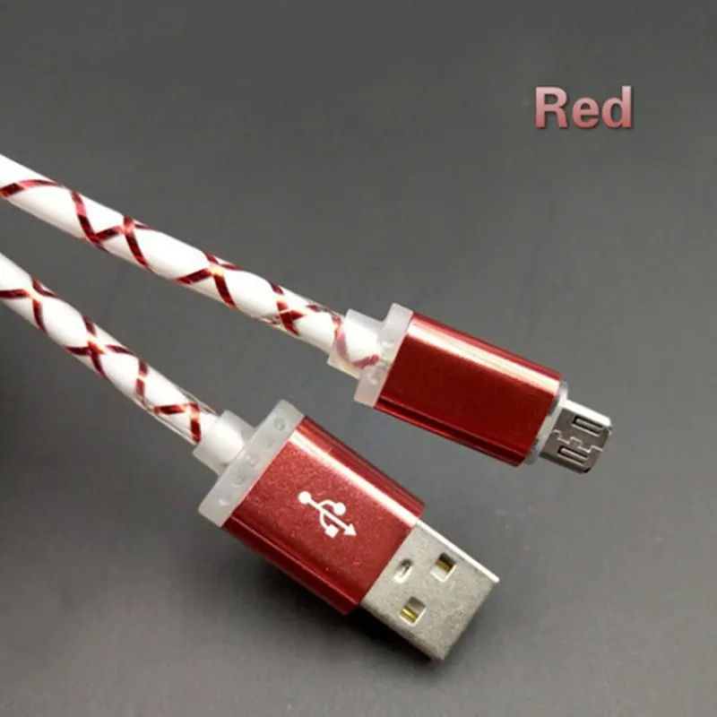 Кабель Micro USB для телефона, видимый светодиодный светильник с потоком, кабель Micro usb для зарядки и синхронизации данных для телефонов Android, универсальные кабели для телефонов длиной 1 м - Цвет: Красный