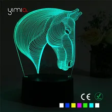 YIMIA Новинка 7 цветов Лампа в форме лошадиной головы 3D визуальные Светодиодные ночные светильники дети сенсорный ключ USB Настольный лампе ребенок спальный ночник