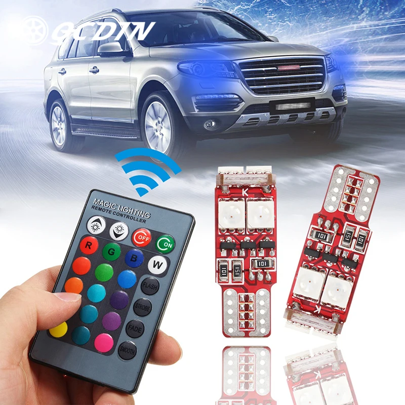 QCDIN 2Pcs Габаритные фонари для автомобиля T10 6 SMD 5050 Canbus 12V RGB Светодиодная лампа