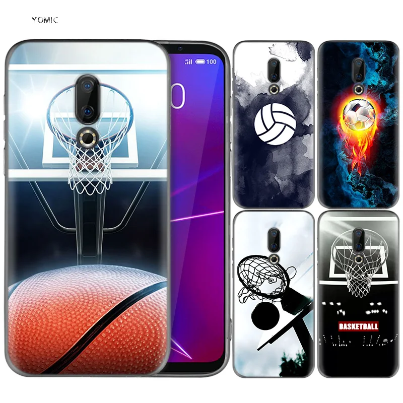 

Silicone Case for Meizu 16 16th M6T Black Dark Coque Shell Cell Phone Tpu Cover Dull Polish Basketball Football Soccer Volleybal