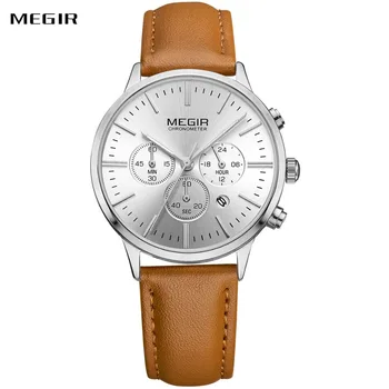 

MEGIR Top Brand Luxury Women Quartz Watch Leather Strap 3 Working Sub-dials Chronograph Calendar Clock Fashion Ladies Wristwatch