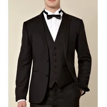 Black Business Men Suits 2018 Classic Style Notched Lapel Three Piece Custom Made Wedding Groom Tuxedos (Jacket + Pants + Vest)