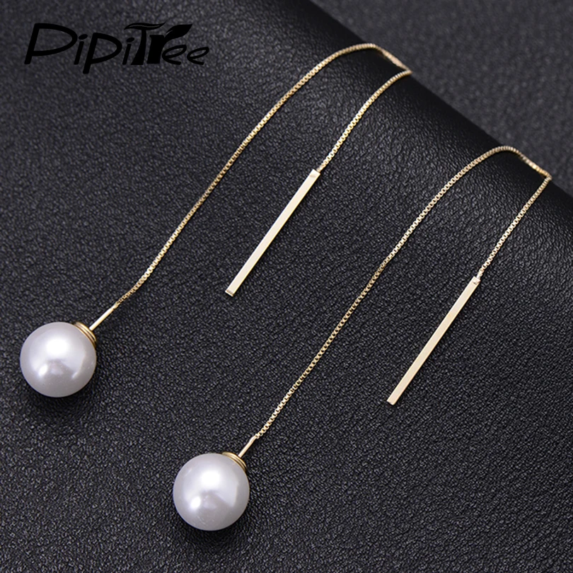 Hot Simple Tel Earrings Chain Ear Jewelry Gold Color Hot Simple Tel Earrings Chain Ear Jewelry Gold Color Simulated Pearl Charm Long Drop Women Hanging Brincos In From