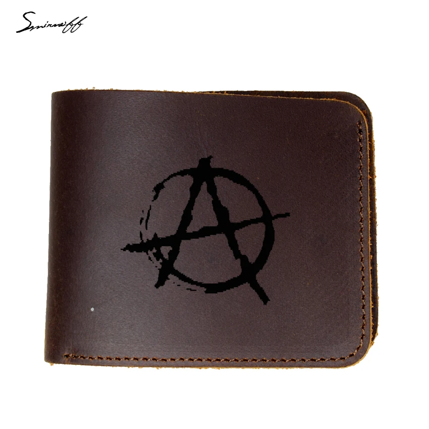 

Genuine Leather Wallet Male Anarchy Punk Rock Bedlam Evil Anarchist War Rocker Anarchism Vintage Handmade Gift Purse Wallets