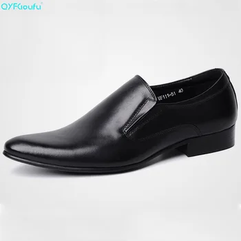 

QYFCIOUFU Brand 100% Genuine Leather Slip On Men's Dress Shoes Business Shoes High Quality Black Italian Pointy Wedding Shoe