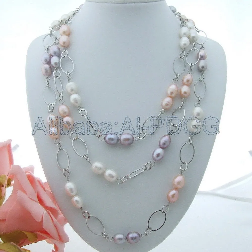 

59'' Multi Color Rice Pearl Necklace