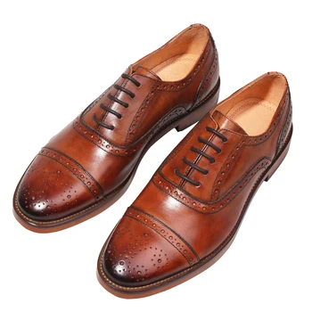 

Cow leather Handmade Formal Business Shoes Flats for men Lace up Genuine leather Carved Brogue Shoes Goodyear Man Oxfords Hombre