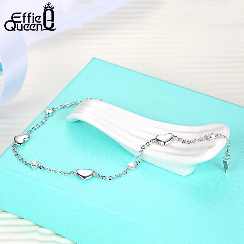 Effie queen, новинка, настоящее 925 пробы, серебряные браслеты с подвесками для женщин, модный браслет с сердцем, свадебные украшения, подарок для девочек, BB02