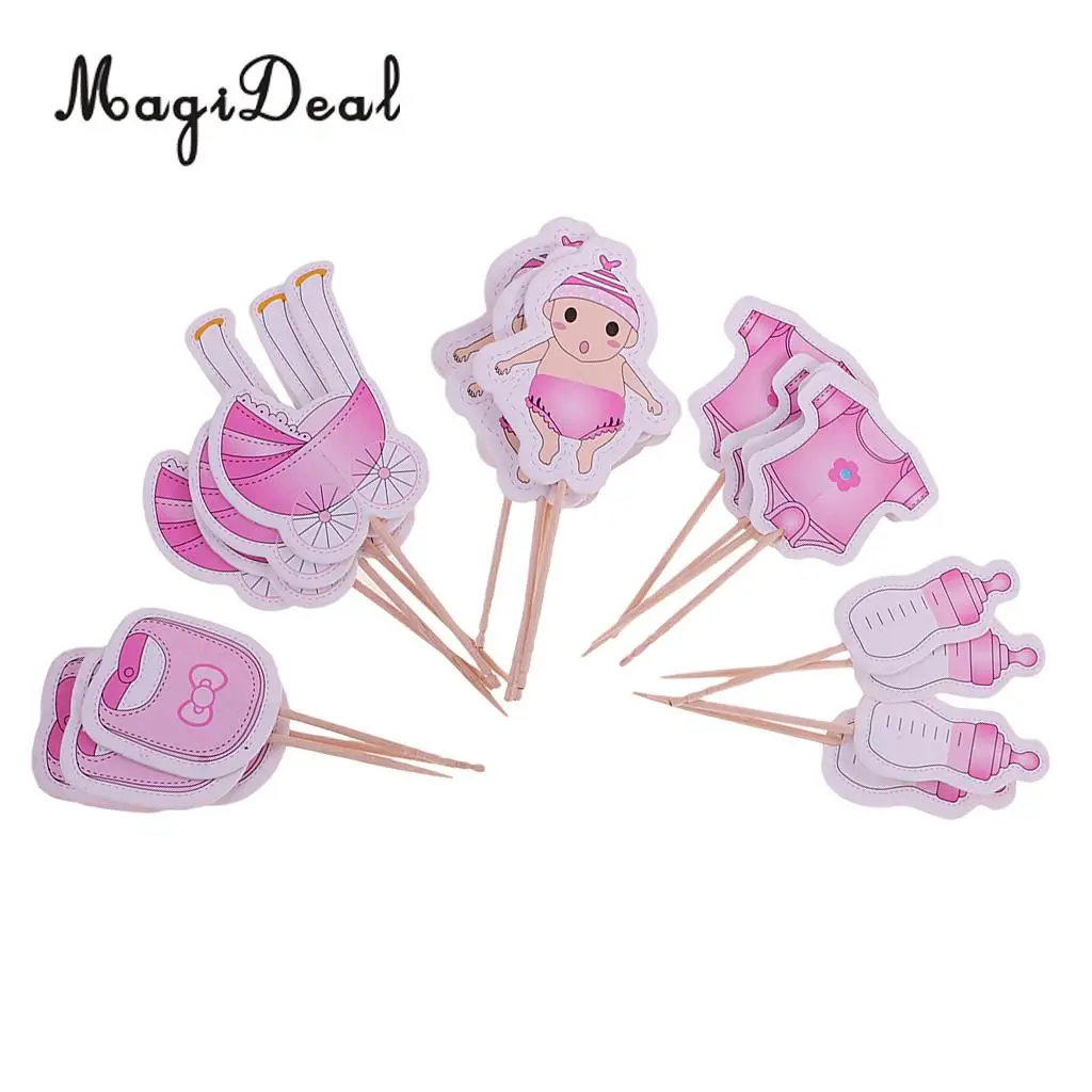 MagiDeal Lovely 20Pcs Baby Girl/Boy Cupcake Picks Cake Toppers Party Favors Decoration for Baby Shower Kids Birthday Party Day