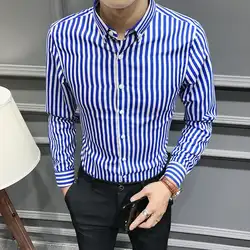 Camisa социальной Ropa De Hombre Camicia Uomo костюмы 2018 повседневное для мужчин демисезонный Hiver Тощий Полосатый рок рубашка с длинными рукавами