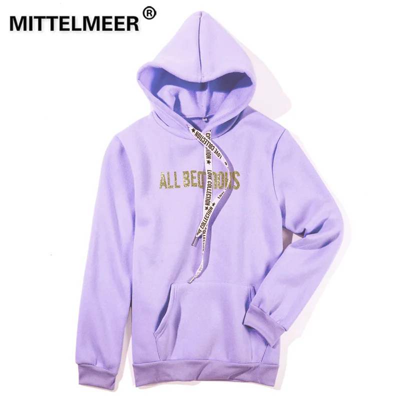 

MITTELMEER 2019 Autumn winter Harajuku printed Hooded Sweatshirt Candy colors Golden letter printing Hoodies girls women M-3XL