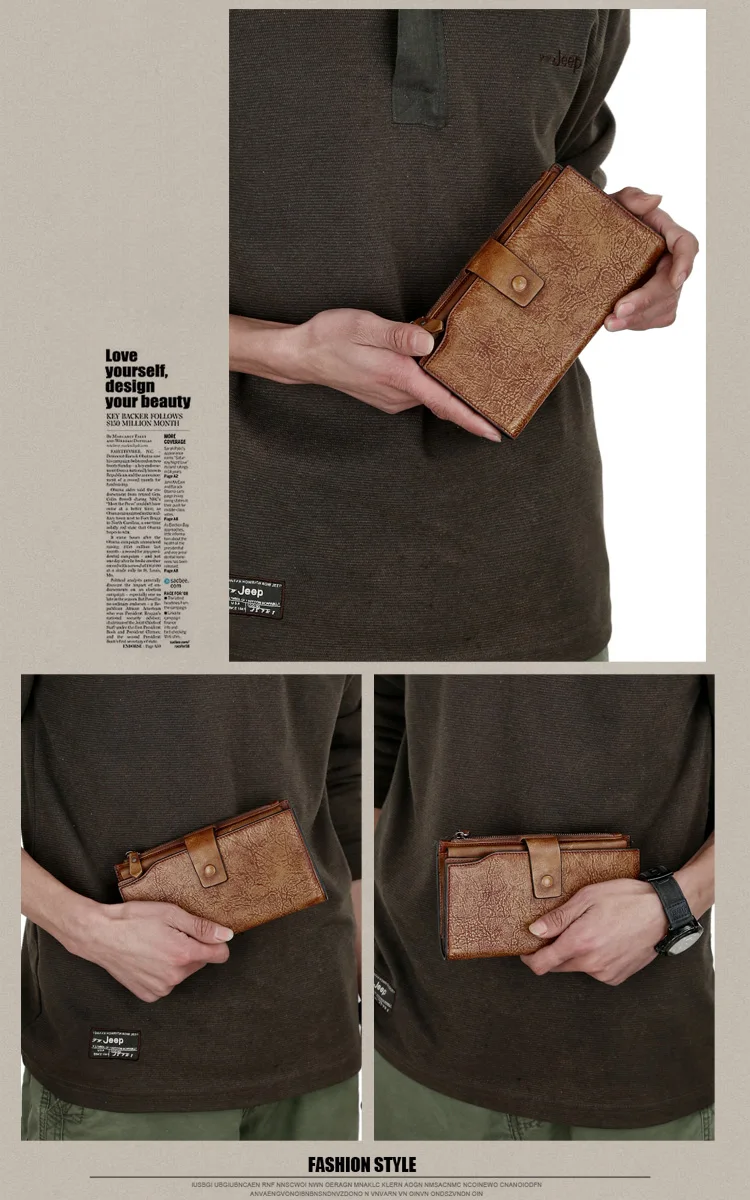 Men Vintage Genuine Leather Purses Male Cards Organizer Cell Phone Clutch Bags New Design Boy Long Coffee Coin Wallets 1618