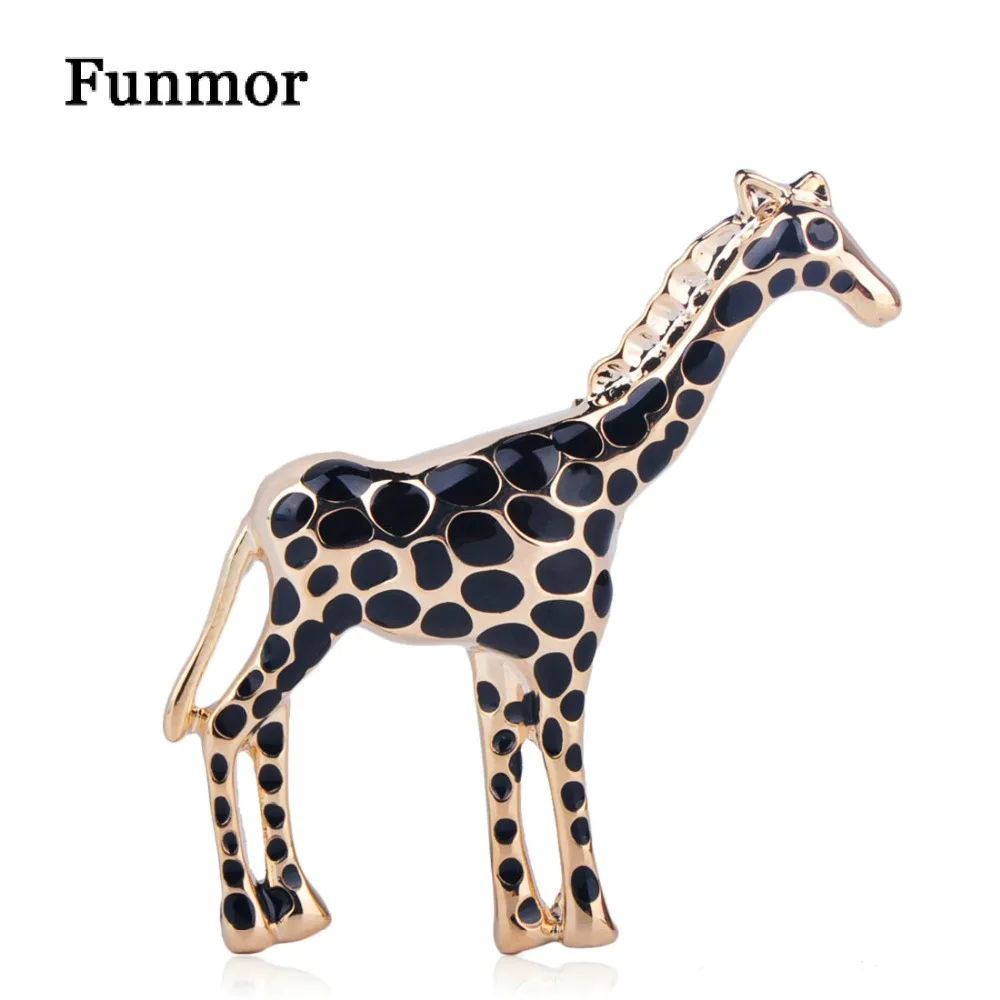 

FUNMOR Black Enamel Giraffe Brooch Pendant Gold Color Coat Accessories Suit Hijab Pins Animal Brooches And Pins Jewelry Gifts
