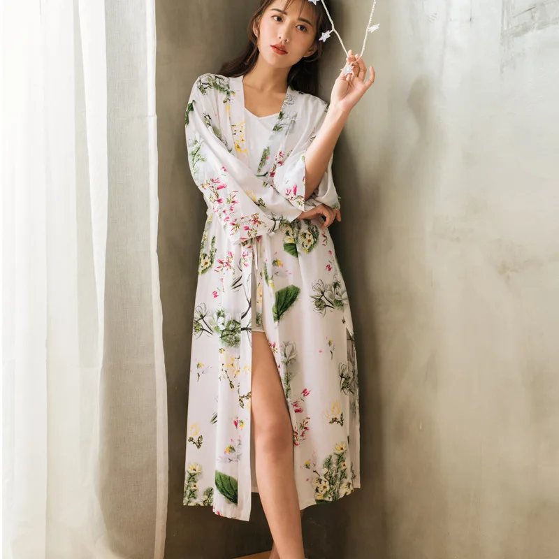 Китайский стиль чернил печать картин для женщин халат вискоза лето плюс размеры пикантные длинные batas de dormir mujer