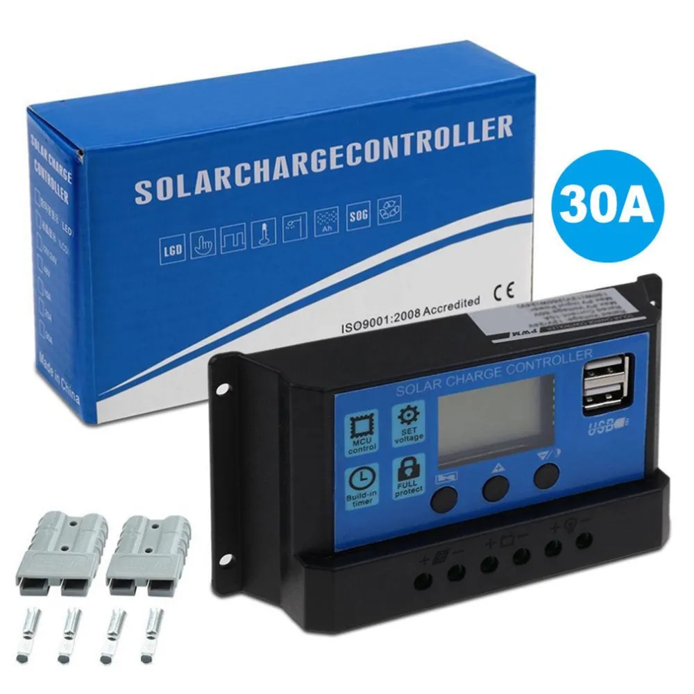 2018 Новый ШИМ Панели солнечные регулятор 30A 12 V-24 V Авто Dual USB цифровой Дисплей за