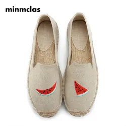 Minmclas/летние модные удобные женские повседневные Эспадрильи с фруктовым арбузом; дышащая льняная парусиновая обувь для девочек
