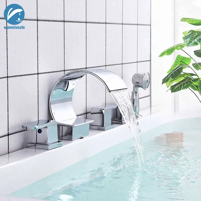Chrome Shower Faucet 5pcs Waterfall Bathtub Faucet Tap Brass