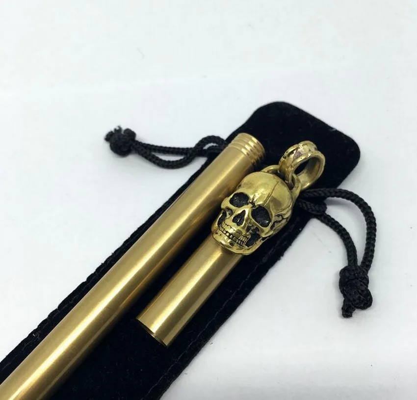 

Skull brass outdoor tactical pen, multi-purpose camping Brass EDC tools, outdoor EDC tactical defense pen