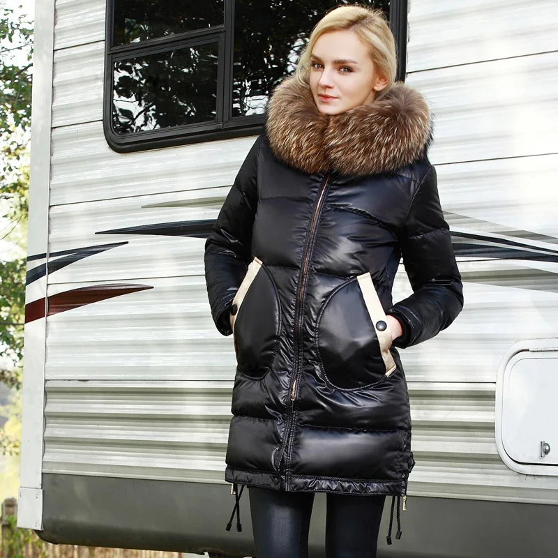 Women Winter Down Jacket Long Thick Coat Real Fur Collar Padded Down Coats Women Bright Outw (27)