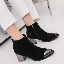 Популярные женские модные ботинки; Осенняя обувь из флока на шнуровке; ботильоны на среднем каблуке; mujer; обувь