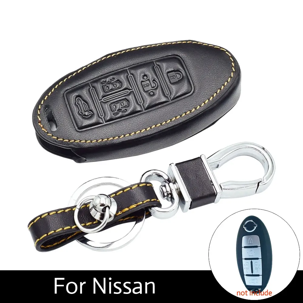 

ATOBABI Genuine Leather Car Key Protection Case For Nissan Quest Key 5 Buttons Leather Car Key Cover With Key Chains Car Styling