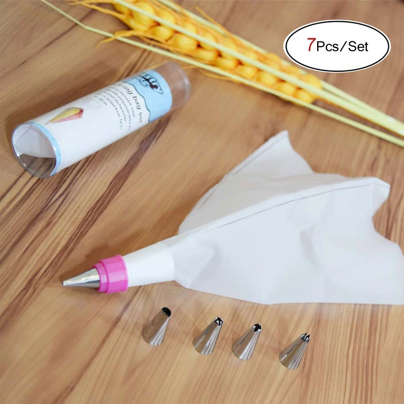 

Double Two Color Silicone Icing Piping Cream Pastry Bag +5 Stainless Steel Nozzle Set DIY Cake Decorating Tools