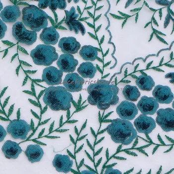 

New Blue/green/wine/black sequins on beige netting embroidered wedding/ evinging/show dress lace fabric 130cm by yard