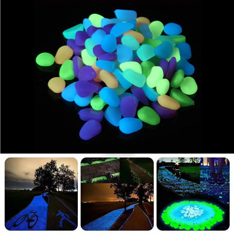 

Brightly Luminous Stones Glow in Dark Garden Decor Outdoor Fish Tank Decoration Pebble Rocks Aquarium Mix Color H10140