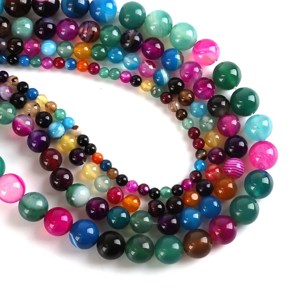 

AAA+ Colorful Stripe Onyx Agat Natural Stone Beads For Jewelry Making DIY Bracelet Necklace 4/6/8/10mm Wholesale Strand 15''