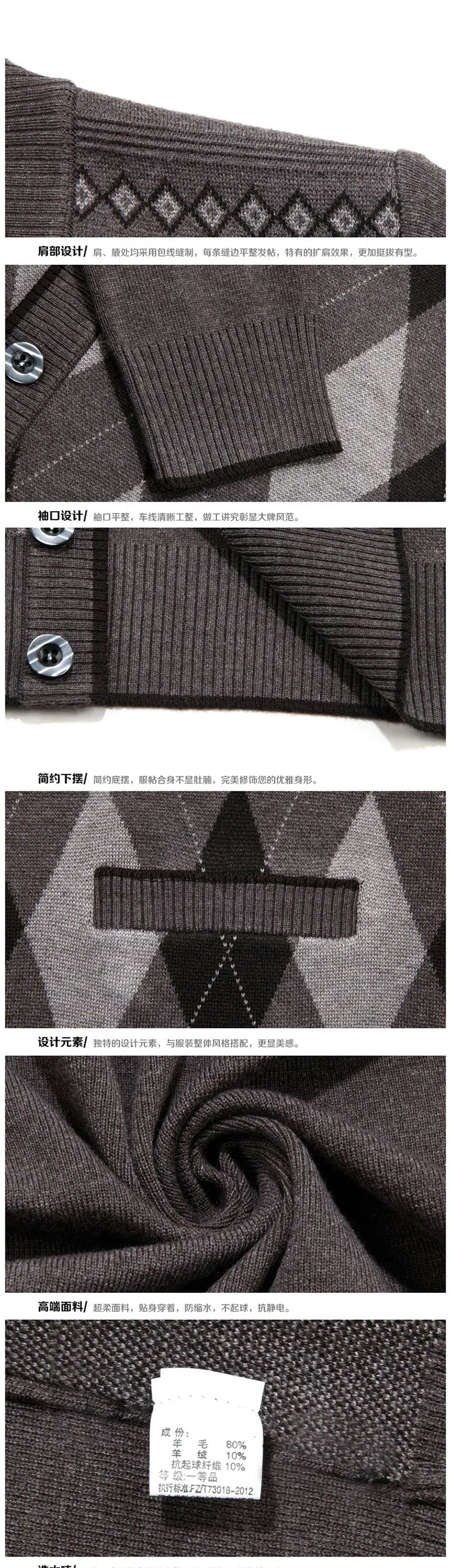Man Woollen Cashmere Cardigan Sweaters Textured Knitted Sweater Men V-neck Cardigan Elegance Knitwear Business Casual Wear (1)