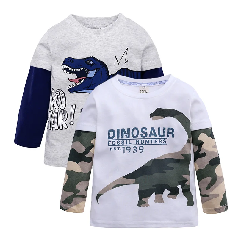 

2019 Spring Autumn Cartoon Dinosaur Boys Long Sleeve T Shirt For 2-7 Years Old Cotton Children Kids Boys Tops Tees T Shirt