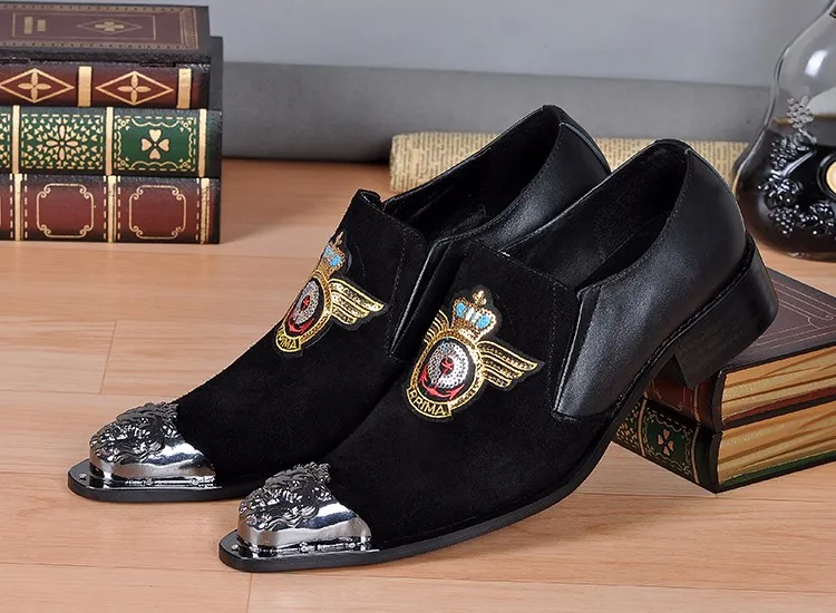 

Fashion Men Genuine Leather Shoes With Hand Stitch Bullion Embroidery Luxury Wedding Business Dress Shoes Plus Size