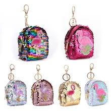 Женский Детский мини-кошелек с фламинго, сумка для монет с блестками, маленький кошелек, мини-рюкзак, сумка для ключей, держатель для карт, сумки для наушников, детский подарок