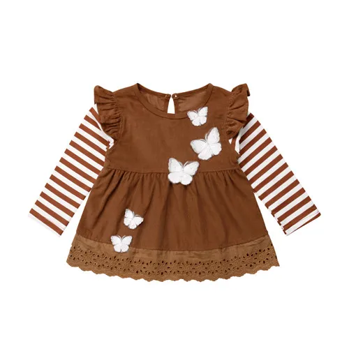 _ Детское платье для маленьких девочек кофейная бабочка хлопковая футболка с