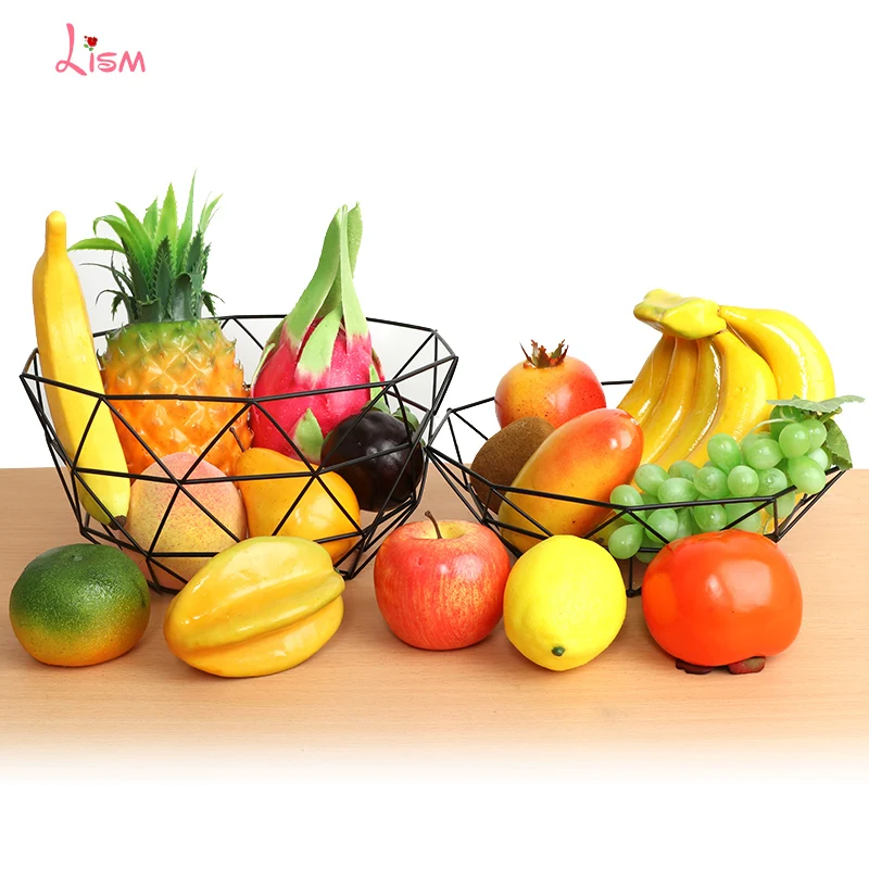 

High Simulation Fruit Factory Fake Apple banana Mango lemon Plastic Model Farmhouse Hotel Decoration Rattan Hanging String