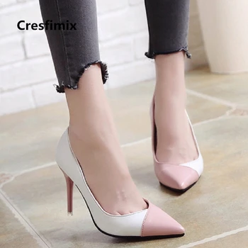

Cresfimix women fashion 2018 high quality pu leather slip on high heels lady cute multi color 9cm high heel shoes zapatos a2428