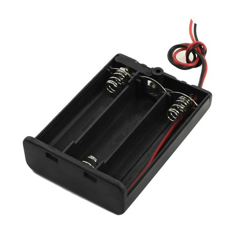 

2pcs Two Wires ON/OFF Switch 3x1.5V AA Battery Holder Case w Cover Black