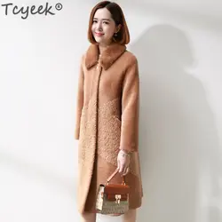 Tcyeek настоящая оторочка из овечьей шерсти пальто женские Куртки из натуральной шерсти женские зимние длинные пальто весенний норковый