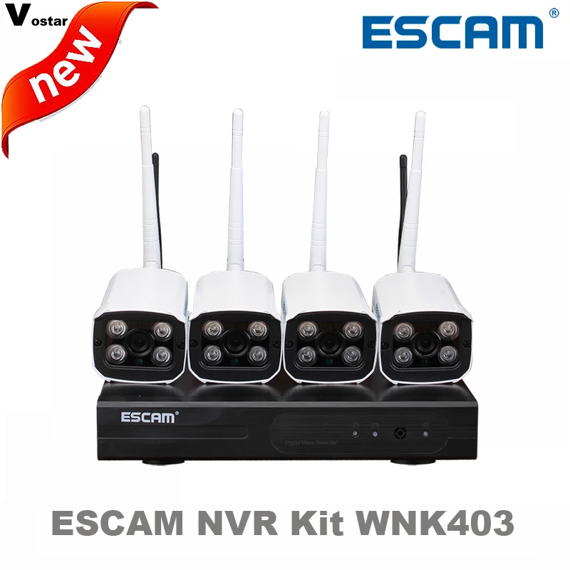 

ESCAM 4CH WIFI NVR KIT WNK403 Wireless NVR Kit P2P 720P HD Outdoor IR Night Vision Security IP Camera WIFI CCTV System