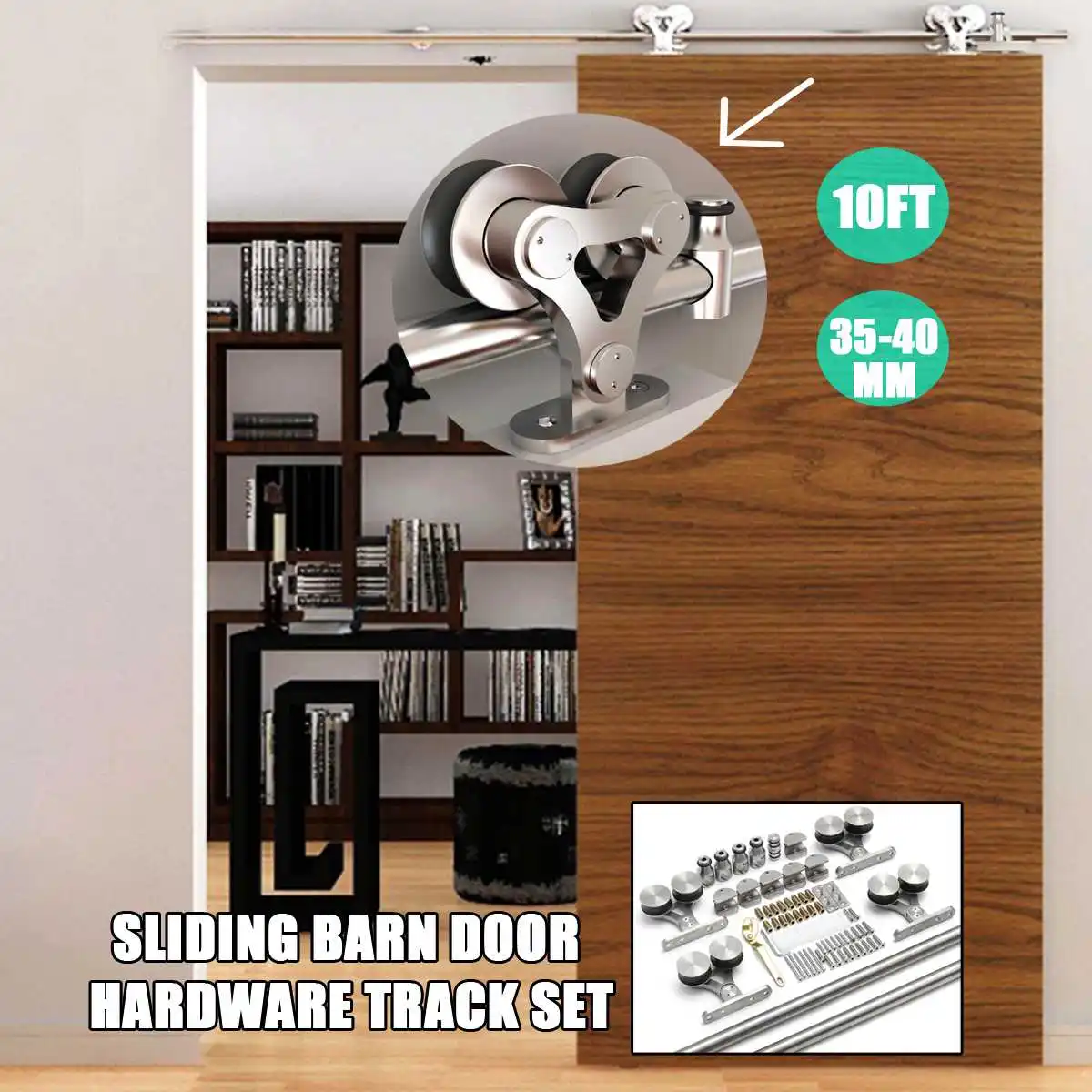 

12FT/10FT Top Mounted Solid Double Head Roller Barn Door Kit Stainless Steel Apart Holes Sliding Barn Door Track Door Hardware