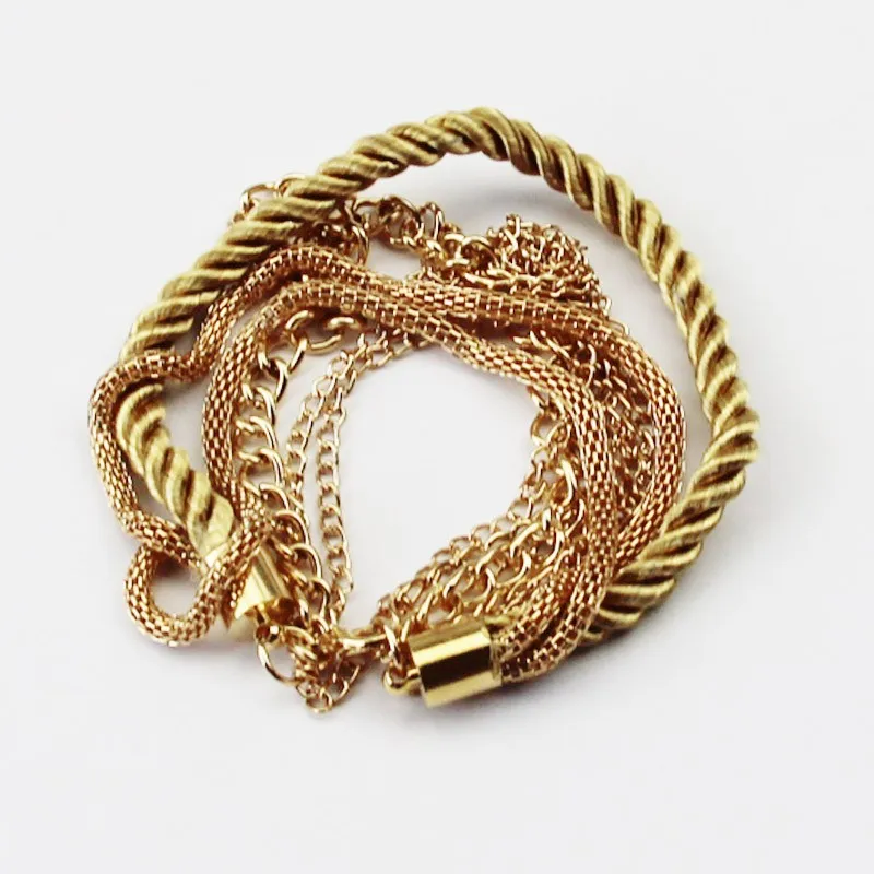 

2018 Fashion Multilayer Charm Bracelet Exaggerated Gold Chain Bracelet Femme High Quality Of Handwoven Rope Jewelry