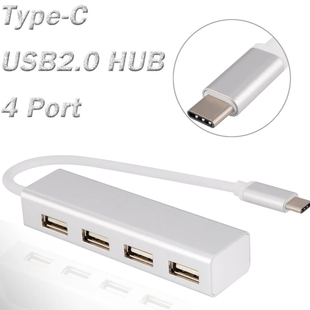 Питание type-C USB2.0 концентратор 4 порта Высокоскоростной тонкий компактный разветвитель расширения